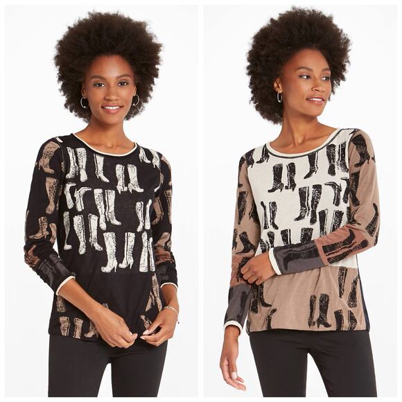 Nic + Zoe These Boots Reversible Jacquard Sweater Womens Small Casual Western - Picture 1 of 15